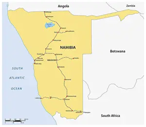 Karte Drucke: Netzwerkstrecken-Karte und Bahnhöfe in Namibia.
