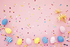 Christian Tradition Drucke: Row easter eggs bright confetti