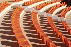 Deserted Seating Accommodation Drucke: Empty rows of chairs, orange, Calpe