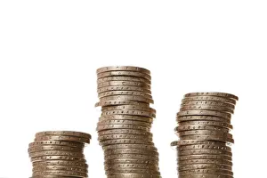 Close Up Money Pile Drucke: Rows of euro coins, stack of money