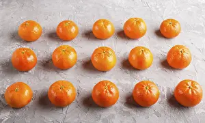 Citrus Fruit Image Drucke: Rows of tangerines on a gray concrete background
