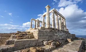 Historic Building Greece Drucke: Ruin and columns of the ancient Temple of Poseidon