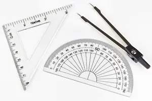 Measuring Instrument Detail Drucke: Ruler, goniometer, compasses