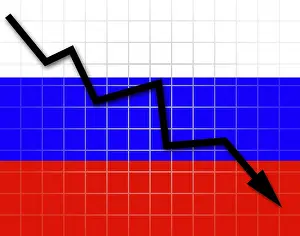 No People Walking Path Drucke: The Russian flag and arrow graph going down