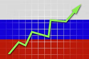 Empty Banner Design Drucke: The Russian flag and arrow graph going up