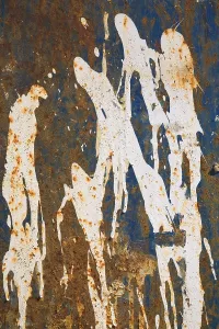Quebec Province Canada Drucke: Rust and white paint patterns on a ferrous metal surface