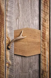Rustic Wooden Structure Drucke: Rustic cabinet with antler handle