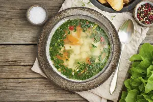 Country Style Meal Drucke: Rustic chicken soup with garnish