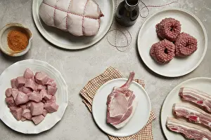 Gourmet Meat Dishes Drucke: A rustic display of fresh meat cuts