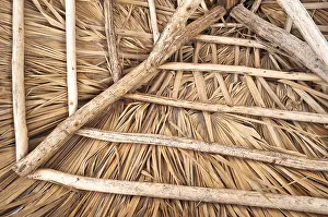 Beach Landscape Photography Drucke: Rustic roof structure, detail of a beach hut