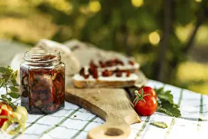 Rustic Wooden Table Still Life Drucke: A rustic scene of canapes being prepared