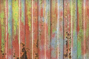 Abandoned Urban Environment Drucke: Rusty colorful rolling shutter