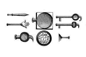 Historical Asian Artwork Drucke: Sacrificial utensils of the Brahmins