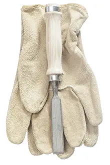 Protective Clothing Drucke: Safety gloves flat chisel isolated on white