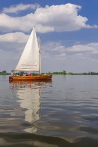 Deserted Harbor In Germany Drucke: Sailing boat on the river Dummer