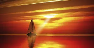 Orange Atmospheric Light Drucke: Sailing to the sunset