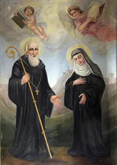 Deserted Abbey Interior Drucke: Saint Benedict and Saint Scholastica