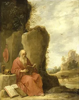 Drucke von Der Heilige Hieronymus im Wüstensinn (ca. 1640-1645), Gemälde von David Teniers (getauft am 15. Dezember 1610 in Antwerpen, gestorben am 25) Porträtmalerei Drucke: Heiliger Hieronymus im Wüstensand (ca)
