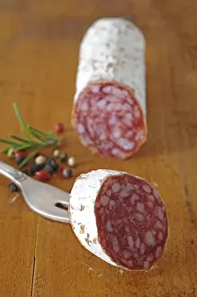 Sausage Products Drucke: Salami and a slice of salami