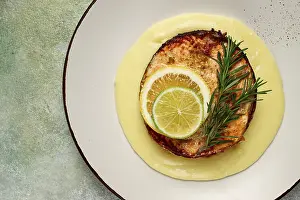 Fried Salmon Drucke: Salmon steak, fried, mashed potatoes