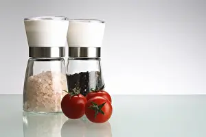 Solanaceae Fruit Vegetable Drucke: Salt and pepper mill with tomatoes