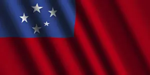 Samoa Drucke: Das samoanische Flagge weht im Wind.