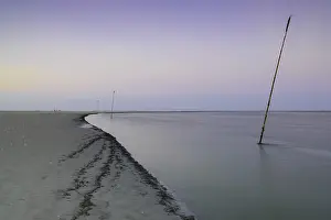 Sandy Beach In Germany Drucke: Sand beach in the mudflats after sunset