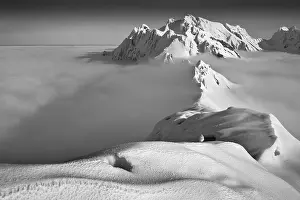 Cloudy Mountain Landscape Drucke: Santis, summit in winter above clouds