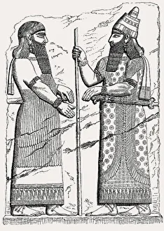 Antique Building Structure Drucke: Sargon II (right) and a dignitary