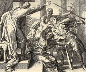Biblical Scripture Illustration Drucke: Saul Attacks David, Old Testament