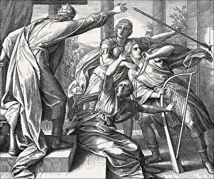 Biblical Scripture Illustration Drucke: Saul Attacks David, Old Testament