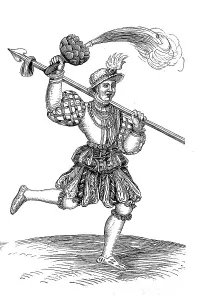 Nuremberg Bavaria Germany Drucke: Schembart runner with fire piston from 1539