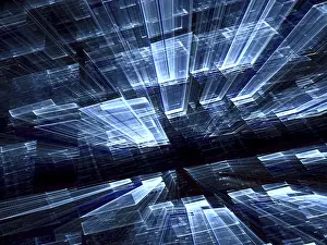 Abstract Digital Illustration Drucke: Sci-fi or technology background: rectangles flying to the horizon