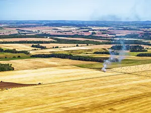 Scottish Fields From Above Drucke: Scottish fields over Waterloo Monument from a drone