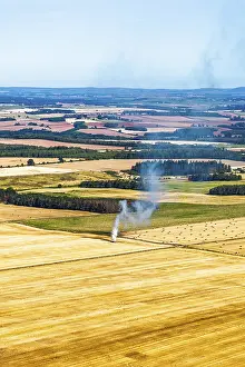 Scottish Drone Photography Drucke: Scottish fields over Waterloo Monument from a drone