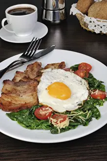 Breakfast Meal Ideas Drucke: Scrambled eggs with bacon and spinach