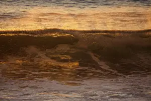 Deserted Beach Europe Drucke: Sea, wave, spray, backlight, evening light
