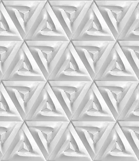 Geometric Shape Decoration Drucke: A seamless 3D geometric pattern featuring triangular shapes in a monochrome palette