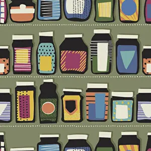 Vector Template Design Drucke: Seamless pattern with jars in colors