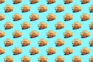 Deserted Beach Wallpaper Drucke: Seashells on blue, background, seamless pattern