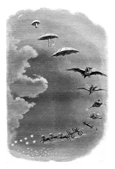 Vintage Engraved Illustration Drucke: Second dream, A walk in the sky