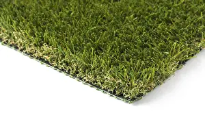Close Up Grass Blade Drucke: Section of artificial turf grass on white background