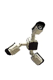 Road Traffic Control Drucke: Three security cctv cameras on white background