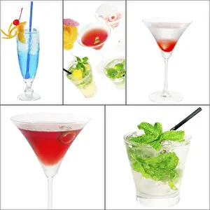 Square Frame Drinks Drucke: Selection of cocktails drinks collage composition nested on a square frame
