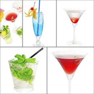 Square Frame Drinks Drucke: Selection of cocktails drinks collage composition nested on a square frame
