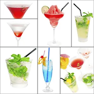 Square Frame Drinks Drucke: Selection of cocktails drinks collage composition nested on a square frame