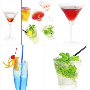 Square Frame Drinks Drucke: Selection of cocktails drinks collage composition nested on a square frame
