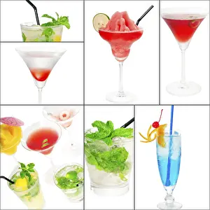 Square Frame Drinks Drucke: Selection of cocktails drinks collage composition nested on a square frame