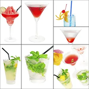Square Frame Drinks Drucke: Selection of cocktails drinks collage composition nested on a square frame