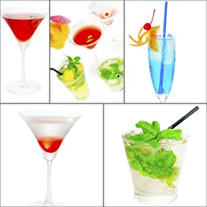 Square Frame Drinks Drucke: Selection of cocktails drinks collage composition nested on a square frame